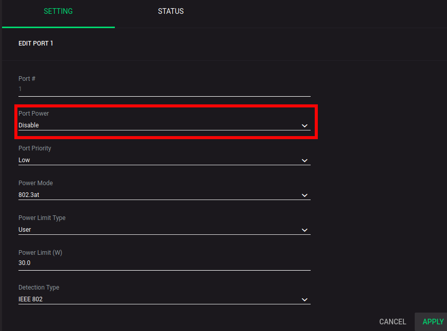 PoE port disable
